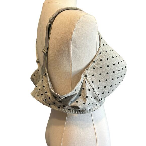 Cacique Lightly Lined T Shirt Bra Gray with Black Polka Dots 46DD Jersey Bow - Picture 9 of 9